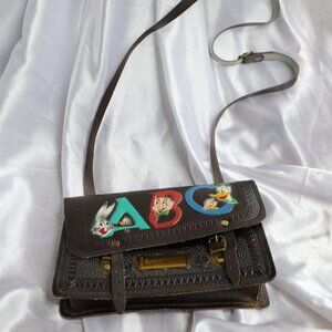 RARE Vintage Disney Looney Tunes Leather ABC Satchel Brown